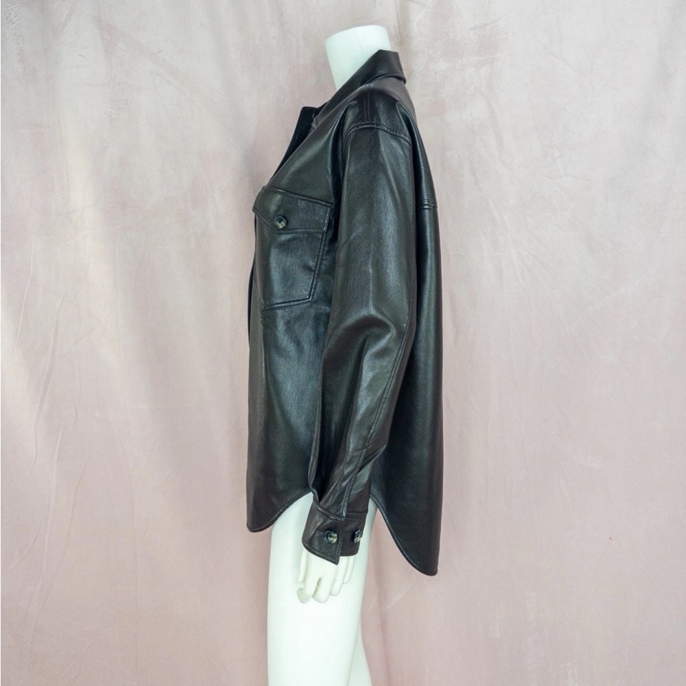 Aritzia Wilfred Free Ganna Shirt Jacket Faux Leather Womens XS Brown Shacket EUC - Picture 2 of 7